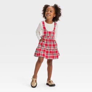 New! Toddler Girls' Red & Green Plaid Holiday Skirtall Set - Cat & Jack